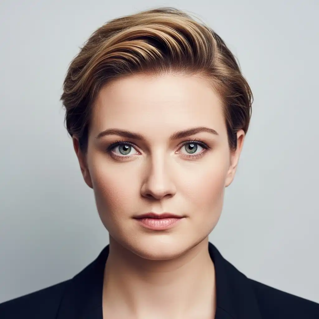 Synthetic studio portrait of a woman with short hair